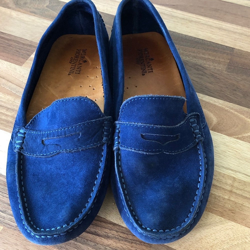 Mercanti Fiorentini Blue Suede Penny Loafers - Women